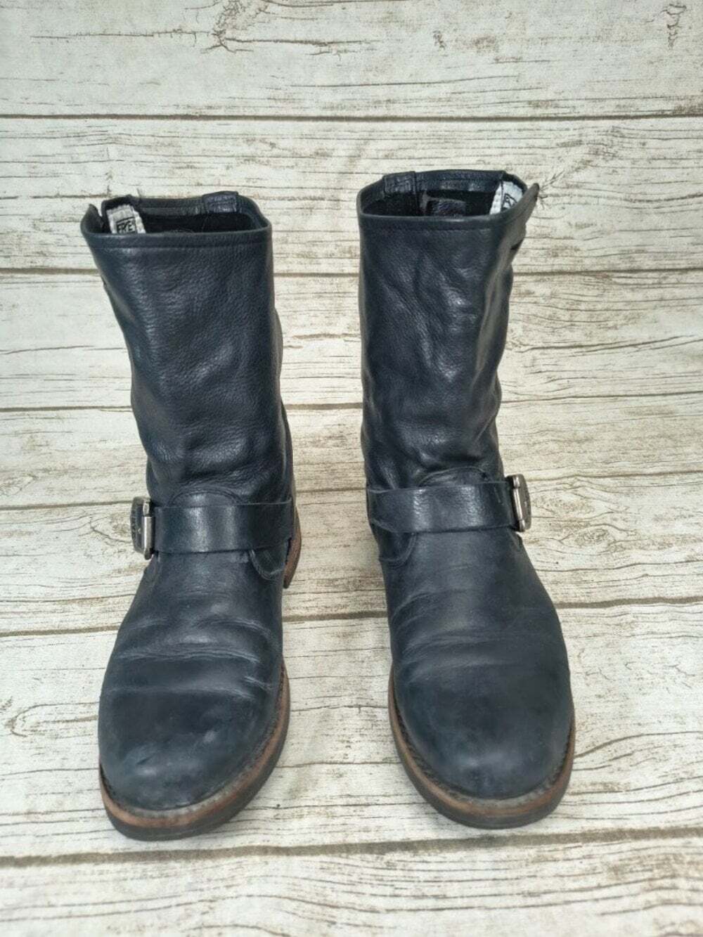 Frye Black Leather Engineer Moto Boots Size 6 B Women - Picture 4 of 11